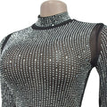 Luxury Sexy Sparkling Rhinestone Decor Top and High Waist Skinny Skirt 2pcs Set Birthday Evening Party Dress Skirt Suit