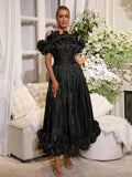 2026 Solid Elegant Spliced Ruffles Dresses For Women Off Shoulder Sling High Waist Long Dress Female Clothing Fashion