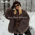 Winter 2026 Hot Chocolate Fluffy Chunky Sheep Fur Coat Women Oversized Overcoat Outerwear Ins Street Fashion Fur Jacket