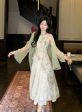 Olive Girl Flowing Sleeve Qipao for Ren Faire 2026 Garden Wedding Fairycore Photoshoot Everyday Wear S-XXL XS-3XL Plus Size Flowing Sleeve Romantic Cottagecore Garden Party Editorial Not Costume Qipao Cheongsam Chinese Dress Chinese Heritage Fashion Women