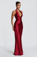 Elegant Satin Corset Long Dresses Luxury Women's Halter Maxi Dress Evening Wedding Guest Party Gown Brown Red Green Burgundy New
