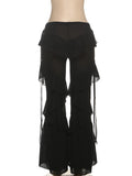 Street Hot Girl Style Pants for Women Low Waist Spliced ruffled Fashion Sheer Mesh Flared Trousers Female Autumn
