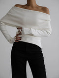 Off Shoulder Women's Knitted Sweater Knitwears Top Long Sleeve Pullovers Jumper Clothing Red Gray Brown Autumn Winter White Pull