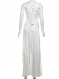 Sequin Flowers 2Piece Set Women Sexy Beach Vacation y2k Chic Skew Collar Tank Tops+Bandage Maxi Split Skirts Clubwear