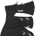 Women Sexy Strapless Cutout Maxi Dress Gold Metal Ring Decor High Waist Side Slit Bodycon Long Dress Clubwear Night Vestido