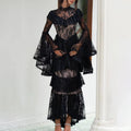 Retro Luxurious Wedding Dress for Women Stand Collar Flare Sleeve Spliced Ruffles Irregular Hem Party Long Dresses Female