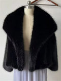 Solid Faux Fur Lapel Women's Coat Luxury Gradient Cropped Fluffy Fur Jacket Coat Winter Thicken Outerwear High Street