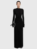 Elegant Slim Fit Folds Irregular Long Dress Fashion Women Long Sleeve Diagonal Collar Robes 2025 Chic Party Banquet Wear