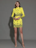 Two Piece Sets for Women Stand Collar Long Sleeve Spliced Diamonds Top High Wiast Mini Skirt Elegant Outfit Female