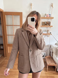 Vintage Notched Collar Blazer Women Single Button Long Sleeve Patch Pocket Check Coats Luxury Winter Fall Elegant Outerwear