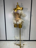 Sparkly Rhinestones Fringe Flower Bodycon Bodysuits DJ Nightclub Performance Stage Outfit Luxury Birthday Photo Shoot Clothing