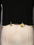 Fashion Spliced Metal Pin Two Piece Set for Women Stand Collar Long Sleeve Pullvers Mid Waist Bodycon Knee Skirt Suit Female