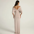 Apricot Elegant Draped Bodycon Maxi Dress for Women Off The Shoulder Ruched Accent Evening Skirt for Wedding Guest Occasions