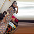 Boho Colorful Stripe Midi Skirt Set Turn Down Collar Single Breasted Long Sleeve Shirt Fitted Waist Flowy Women Skirts Outfits