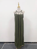 Solid Loose Hollow Out Dresses for Women O Neck Sleeveless High Waist Minimalist Dress Femle Clothes