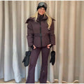 Ski Parkas Coat Jacket Women Zipper Belts Thicken 2025 Winter Skiing Cotton Lapel Snow Female Skiwear Outdoor Street Outwear Top