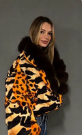 Zebra Print  Fur Collar Puffer Jacket Womens Button Down Trendy Warm Coat Fall Winter Party Club Streetwear Cozy Daily Outerwear