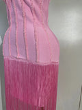 Elegant Prom  Evening Party Luxury Birthday Wedding Guest Dresses Women Sexy Shiny Crystals Tassel Bodycon Long Bandage Dress