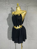Lady's Sexiness Gold Metal Ring Decor Chiffon Cutout WaistMini Dress Suitable Women Cocktail Dinner Party Performance Outfit