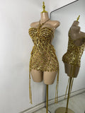 Luxury Sparkly Sequins Diamonds Short Skirt Two Pieces Sets Birthday Dress Women Sexy Performance Costume Singer Stage Outfit