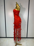 Women Sexy Off Shoulder Tassels Bodycon Bandage Dresses Elegant Evening Party Luxury Birthday Cocktail Wedding Guest Gowns