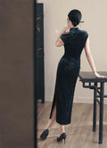 Retro Chinese Style Velvet Sleeved Qipao 2024 Spring/Summer New Slim Fashionable Women's Cheongsam Dress