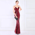Women Spaghetti Strap Party Maxi Dress Sexy V Neck Evening Green Sequin Dress Elegant Long Prom Dress Vestido Longo