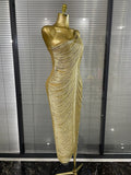 Shining Sequins Tassels Women Sexy One Shoulder Bodycon Long Bandage Dress Elegant Evening Party Celebrate Cocktail Outfit