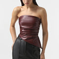 PU Leather Sexy Tube Top Pleated Waist Vest Women's Spring Fashion Solid High Street Zipper Irregular T Shirt Sleeveless