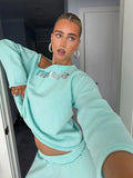 Solid Women Loose Pants Set Letter Print Off Shoulder Long Sleeve Sweatshirt Wide Leg Trousers Chic Casual Loungewear Suit 2026