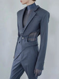 Solid Hollow Out Casual Irregular Blazers For Women Notched Collar Long Sleeve Spliced Button Temperament Blazer Female New