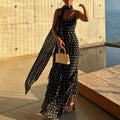 Hit Color Slimming Dresses for Women Square Neck Sleeveless High Waist Temperament Long Dress Female Fashion Style