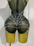 Sparkly Diamond Sexy Mesh Stretch Bodysuits Women Evening Nightclub Bar Party Show Gogo Dancer Clothing Stage Costume