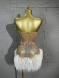 Glamorous Silver Crystal Strapless Dress Sexy Performance Costume Dance Party Singer Stage Nightclub Luxury Outfit