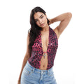 Women's Leopard Sequin Halter Cami Top Fashion V-neck Sleeveless Backless Slim Tank Blouse Lady 2026 Summer Sexy Y2k Streetwear