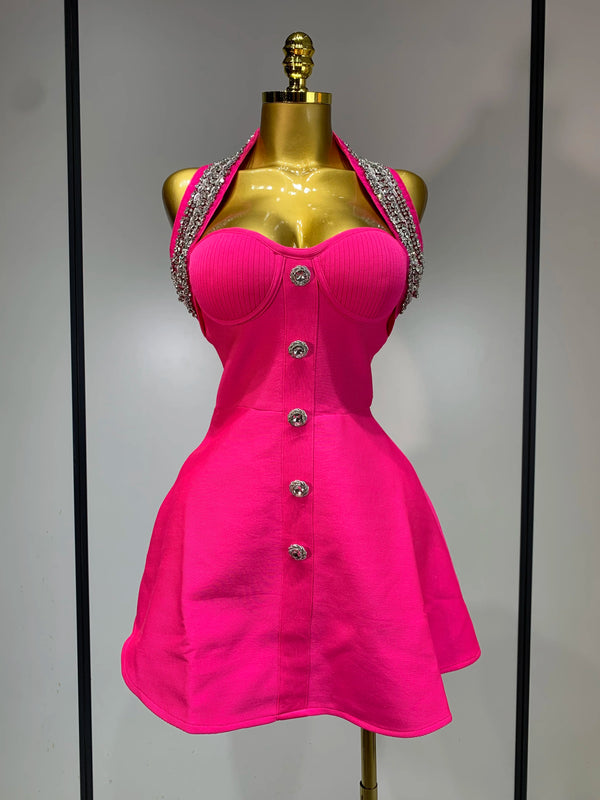 Women Luxury Birthday Dress Sexy Backless Beading A Line Bandage Dress 2025 Knitted Celebrity Elegant Evening Club Party Outfit