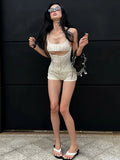 Jacquard Tank Top Women Autumn Trend Hollow Single-Breasted Low-Neck Irregular Hem Street Club Hottie Chic Outfits