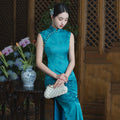 Retro Blue Cheongsam New Chinese Style Improved High-end Temperament Long Style Slim Fit Slimming Female Qipao Dress