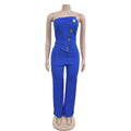 Women's Elegant Button Strapless Sleeveless Irregular Jumpsuits One Piece Metal Button Decor Overalls Outfit Night Clubwear