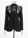 Luxury Diamond Slim Suit Blazer 2026 Autumn New Style Deep V Single Button Black Formal Jacket Coats