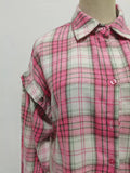 American Streetwear Pink Plaid Shirt for Women Lapel Removable Designer Long Sleeve Casual Shirts Female Fashion