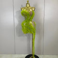 Sexy Celebrate Eveing Birthday Party Nightclub Red Carpet Stage Wear Sparkly Green Diamonds Mesh Asymmetric Bodycon Mini Dress