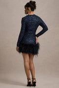 Solid Spliced Sequines Slimming Dresses for Women O Neck Long Sleeve Temperament Dress Female Fashion New