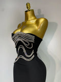 Women Sexy Strapless Diamond Lines Bodycon Bandage Long Dress Celebrity Red Carpet Dress Elegant Evening Birthday Party Dresses