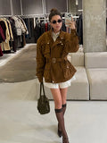 Women Oatmeal Soft Suede Stand Collar Snap Button Pocket Jackets Long Sleeve Coats Autumn Daily Office Party Chic Outerwear 2026