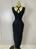 Elegant Slimming Black Pin Wrap Sleeveless Long Dress Women  Fashion Celebrity Evening Party Luxury Birthday Outfit