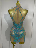 Sparkly Rhinestones Sexy Mesh See Through Dress Party Evening Prom Celebrate Birthday Dress Singer Dancer Show Stage Wear