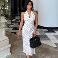 Polka Dot Hanging Neck Long Dress Women Elegant Strapless Sexy Lace-up Sleeveless Backless Fashion Club Party Dresses