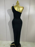 Elegant Black One Shoulder Sparkly Diamond Bodycon Bandage Long Dress Celebrity Evening Party Club Prom Luxury Birthday Dress