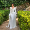 Elegant Curvy White Long Sleeve Dress Women's Sexy V Neck Lace Backless Maxi Dresses Winter Autumn Evening Female Clothing 2026